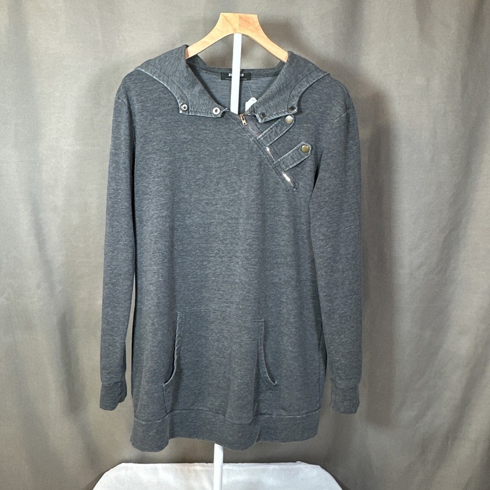 Zeagoo Womens Gray Zip Snap Button Hoodie Sweatshirt Large